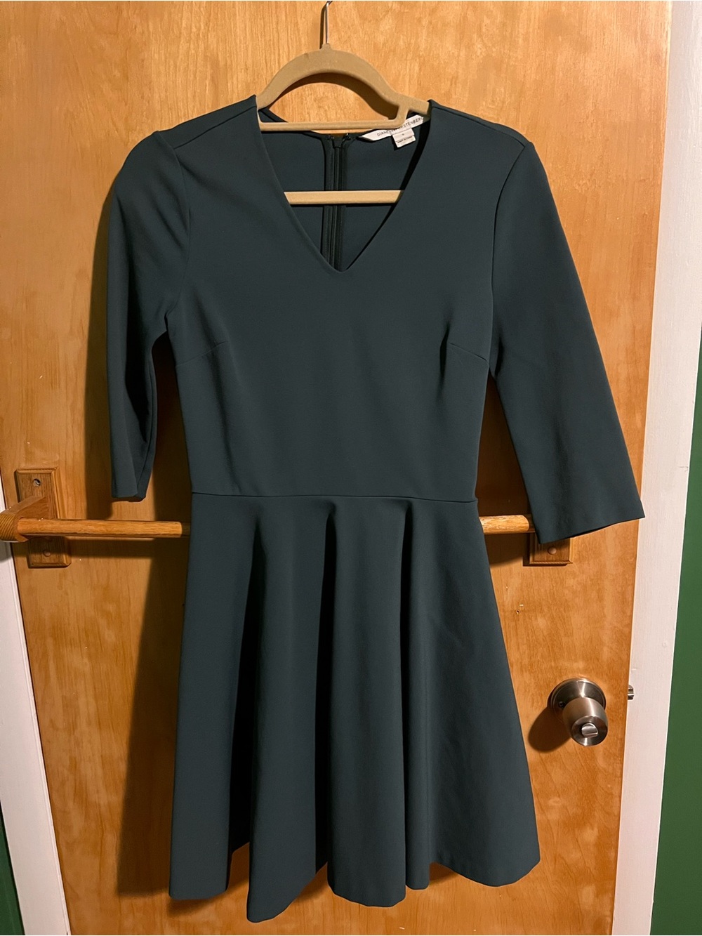Diane Von Furstenberg Dark Teal V-Neck Fit & Flare Dress